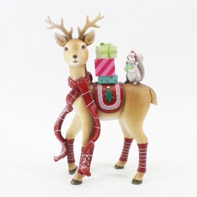  CHRISTMAS RESIN DEER WITH GIFT BOXES 17X8X26CM 
