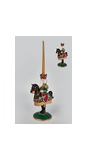  CHRISTMAS RESIN KNIGHT ON HORSE CANDLE HOLDER 22X15X33CM