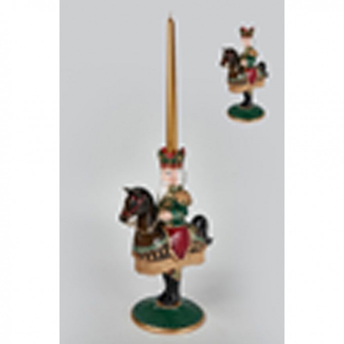  CHRISTMAS RESIN KNIGHT ON HORSE CANDLE HOLDER 22X15X33CM 