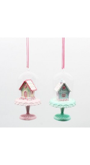  CHRISTMAS RESIN COOKIE HOUSE WITH GLASS DOME ORNAMENT 8X15CM