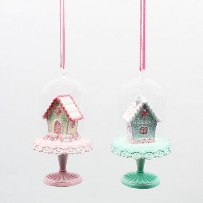  CHRISTMAS RESIN COOKIE HOUSE WITH GLASS DOME ORNAMENT 8X15CM 