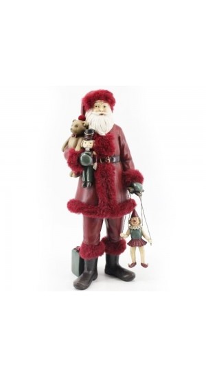 CHRISTMAS RED RESIN SANTA WITH PUPPET 14X12X38CM