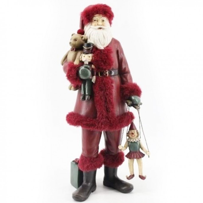  CHRISTMAS RED RESIN SANTA WITH PUPPET 14X12X38CM 