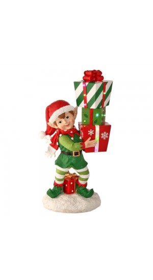  CHRISTMAS RED RESIN ELF CARRING GIFT BOXES 13X8X25CM