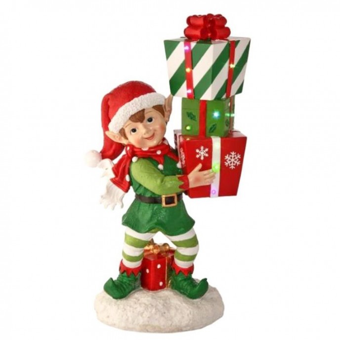  CHRISTMAS RED RESIN ELF CARRING GIFT BOXES 13X8X25CM 