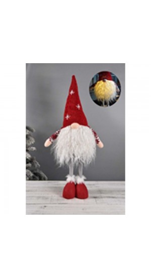  RED GREY TEXTILE GNOME WITH BATTERY LIGHT 28X65CM