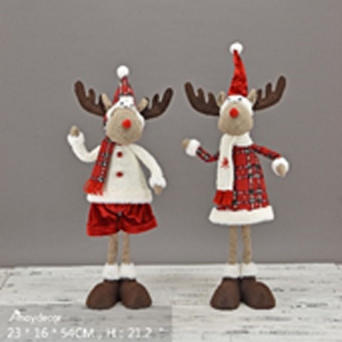  SET 2 RED TEXTILE COUPLE OF DEERS 23X54CM 