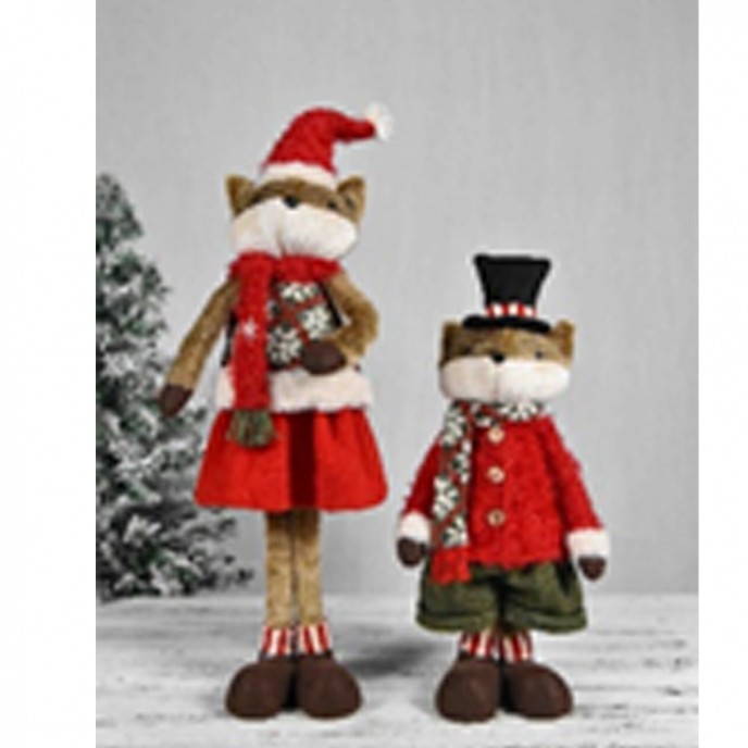  SET 2 RED TEXTILE COUPLE OF FOXES 22X61CM 
