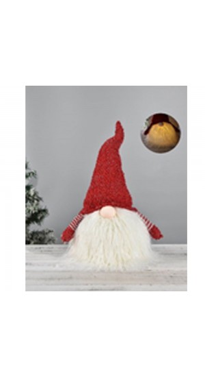  RED TEXTILE GNOME WITH BATTERY LIGHT 24X46CM