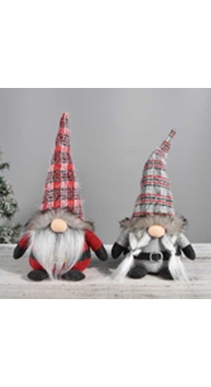  SET 2 RED GREY TEXTILE COUPLE OF GNOME 19X38CM