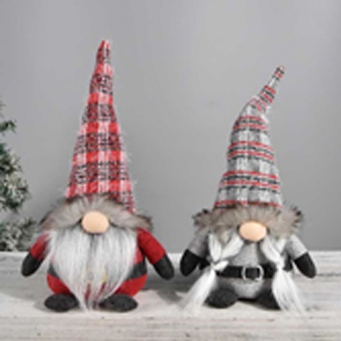  SET 2 RED GREY TEXTILE COUPLE OF GNOME 19X38CM 