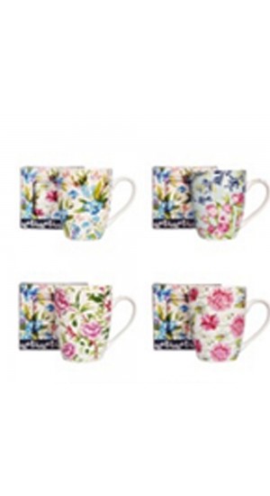  CERAMIC CUP WITH FLOWERS, 4 DESIGNS