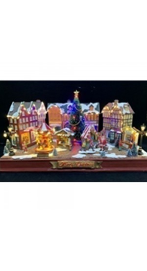  CHRISTMAS VILLAGE ANIMATED WITH LIGHTS MUSIC AND A ROTATING TREE 54X18X28CM