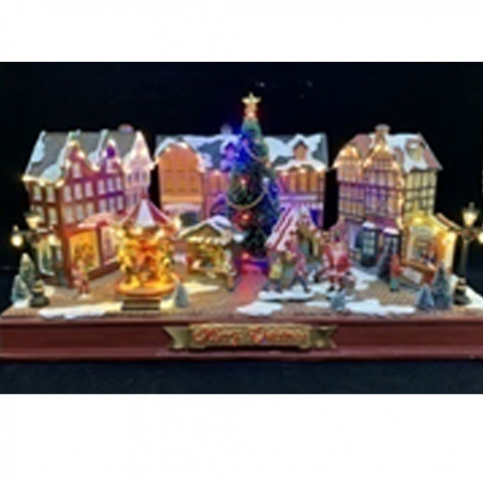  CHRISTMAS VILLAGE ANIMATED WITH LIGHTS MUSIC AND A ROTATING TREE 54X18X28CM 