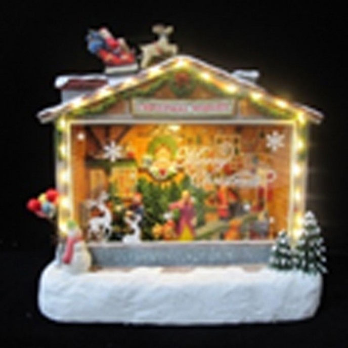  CHRISTMAS MARKET SHOP ANIMATED WITH LIGHTS AND MUSIC 27X15X27CM 