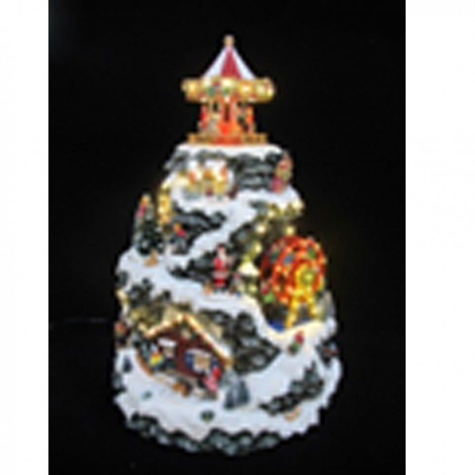  CHRISTMAS VILLAGE ANIMATED WITH LIGHTS MUSIC AND A ROTATING CAROUSEL 35X35X51CM 