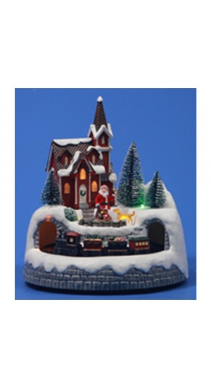  CHRISTMAS VILLAGE ANIMATED WITH LIGHTS MUSIC AND A ROTATING TRAIN 20X20X21CM