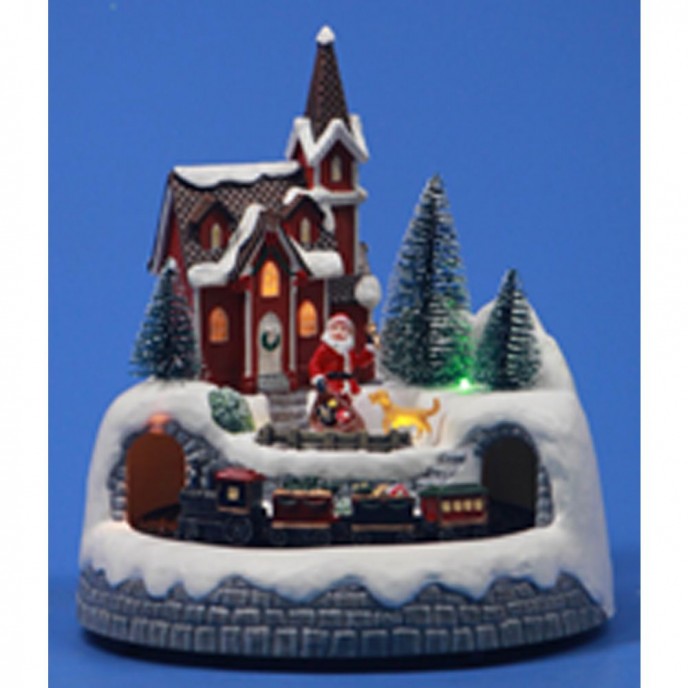  CHRISTMAS VILLAGE ANIMATED WITH LIGHTS MUSIC AND A ROTATING TRAIN 20X20X21CM 