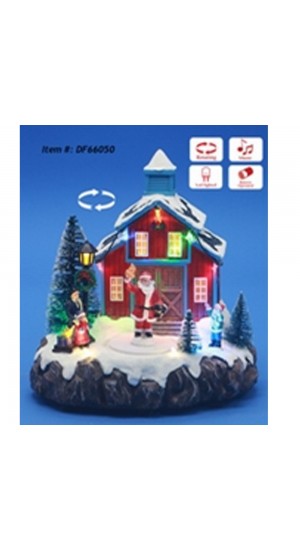  CHRISTMAS HOUSE ANIMATED WITH LIGHTS MUSIC AND A ROTATING SANTA 20X17X20CM