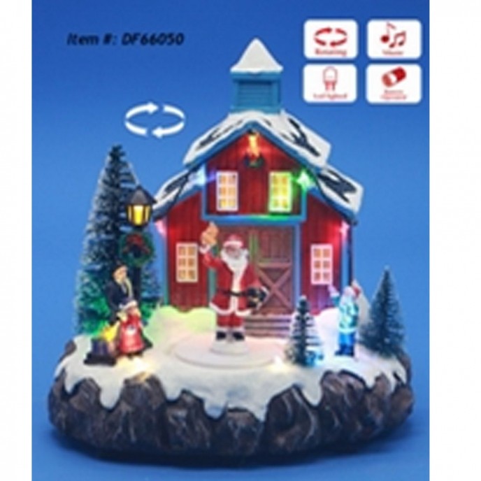  CHRISTMAS HOUSE ANIMATED WITH LIGHTS MUSIC AND A ROTATING SANTA 20X17X20CM 