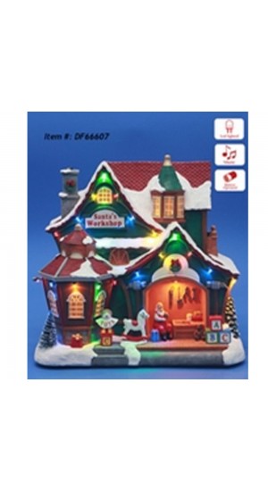  CHRISTMAS SANTA S CLAUS WORKSHOP ANIMATED WITH LIGHTS AND MUSIC 28Χ17Χ28CM