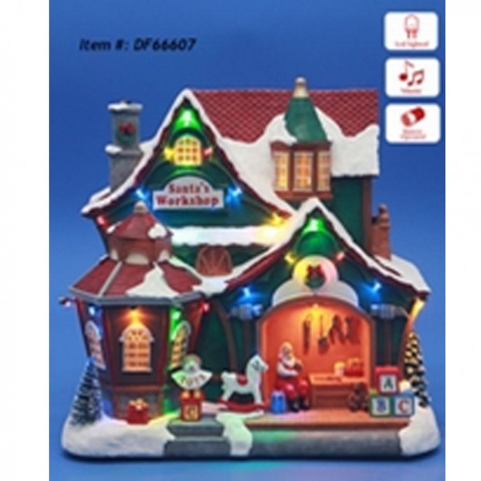  CHRISTMAS SANTA S CLAUS WORKSHOP ANIMATED WITH LIGHTS AND MUSIC 28Χ17Χ28CM 