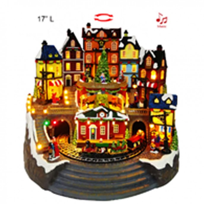 CHRISTMAS VILLAGE ANIMETED WITH LIGHTS MUSIC AND A ROTATING TRAIN 42Χ35Χ37CM 