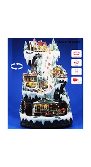  CHRISTMAS VILLAGE ANIMATED WITH LIGHTS MUSIC AND A ROTATING TRAIN AND SKIERS 30Χ30Χ51CM