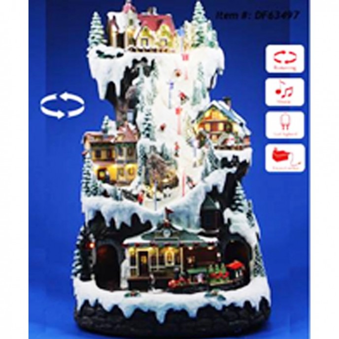  CHRISTMAS VILLAGE ANIMATED WITH LIGHTS MUSIC AND A ROTATING TRAIN AND SKIERS 30Χ30Χ51CM 