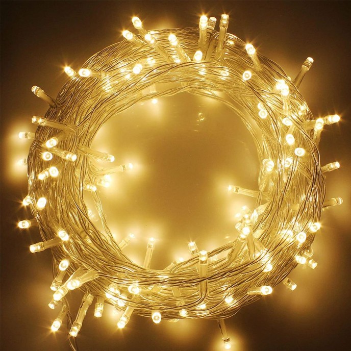  200LED STRING LIGHTS CLEAR WARM WHITE 10M CONNECTABLE OUTDOOR 