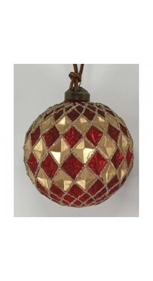  RED GOLD GLASS BALL ORNAMENT 8CM SET 6