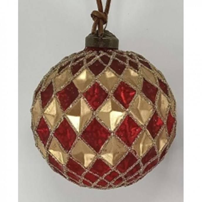  RED GOLD GLASS BALL ORNAMENT 8CM SET 6 