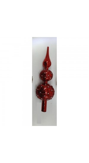  RED GLASS  TOP ORNAMENT 8x29CM