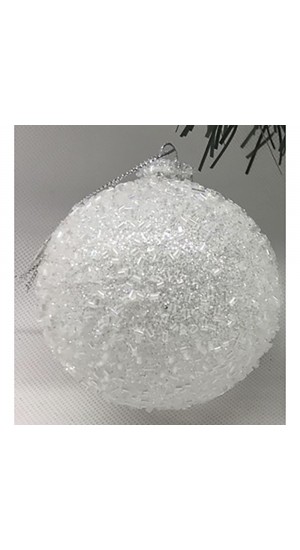  WHITE  GLITTER GLASS BALL ORNAMENT 10CM SET 4