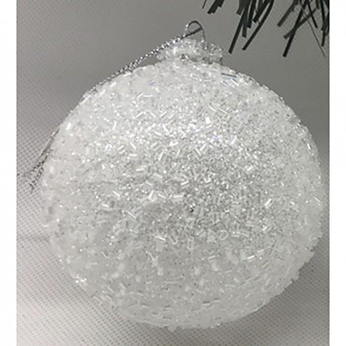 WHITE  GLITTER GLASS BALL ORNAMENT 10CM SET 4 