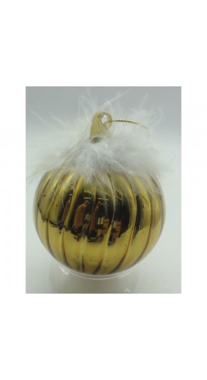  GOLD GLASS  BALL  ORNAMENT WITH FEATHERS  10CM SET 4
