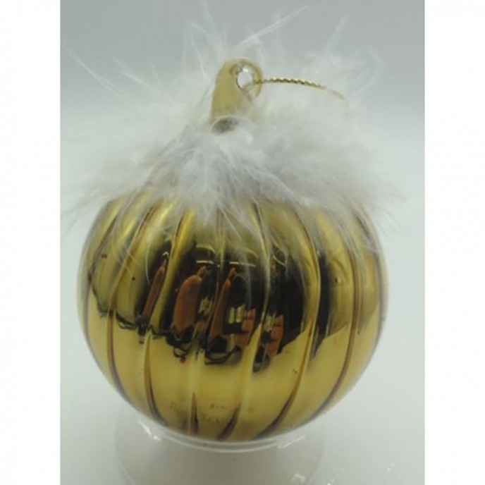  GOLD GLASS  BALL  ORNAMENT WITH FEATHERS  10CM SET 4 
