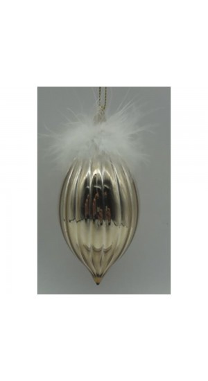  GOLD GLASS  STALACTITE  ORNAMENT WITH FEATHERS   6X13CM SET 6