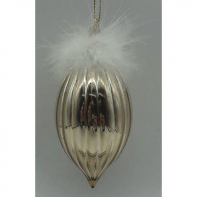  GOLD GLASS  STALACTITE  ORNAMENT WITH FEATHERS   6X13CM SET 6 