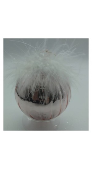  ROSE GOLD GLASS  BALL  ORNAMENT WITH FEATHERS  10CM SET 4