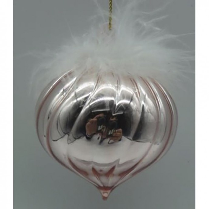  ROSE GOLD GLASS  TEAR  ORNAMENT WITH FEATHERS  8CM SET 6 