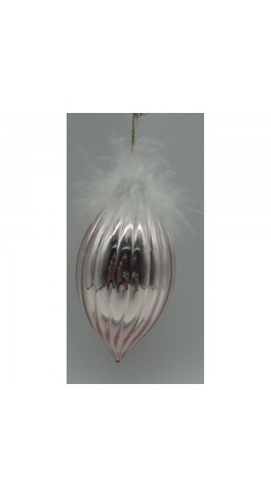  ROSE GOLD GLASS  STALACTITE  ORNAMENT WITH FEATHERS   6X13CM SET 6