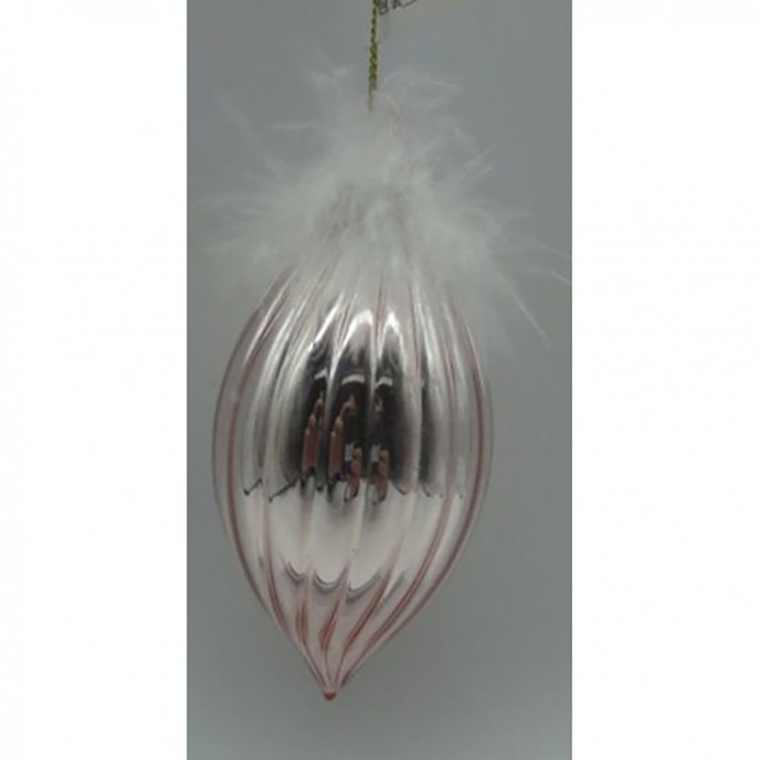 ROSE GOLD GLASS  STALACTITE  ORNAMENT WITH FEATHERS   6X13CM SET 6 