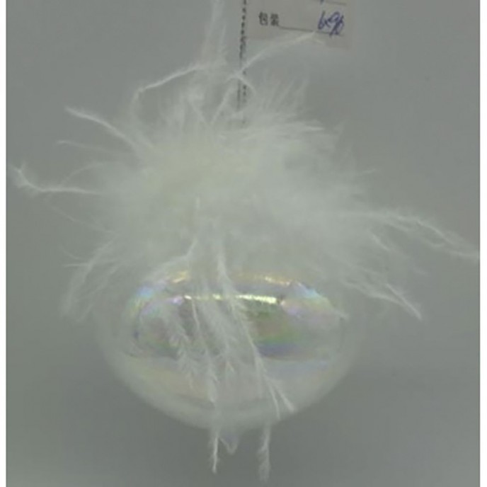  PEARL GLASS  TEAR  ORNAMENT WITH FEATHERS  8CM SET 6 