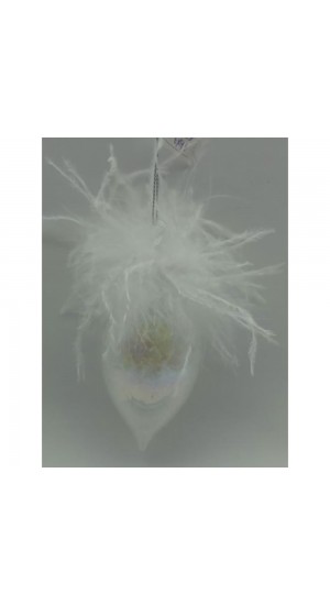  PEARL GLASS  STALACTITE  ORNAMENT WITH FEATHERS   6X13CM SET 6