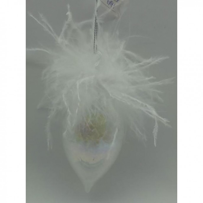  PEARL GLASS  STALACTITE  ORNAMENT WITH FEATHERS   6X13CM SET 6 