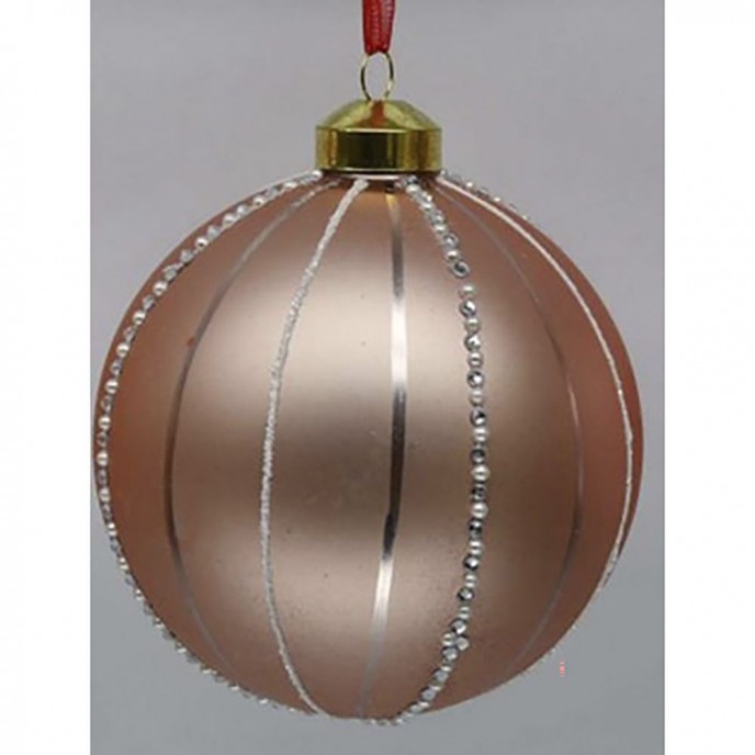  SALMON GLASS BALL  ORNAMENT WITH SILVER LINES 8CM SET 6 