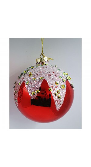  RED GLASS BALL  ORNAMENT CANDY    8CM SET 6