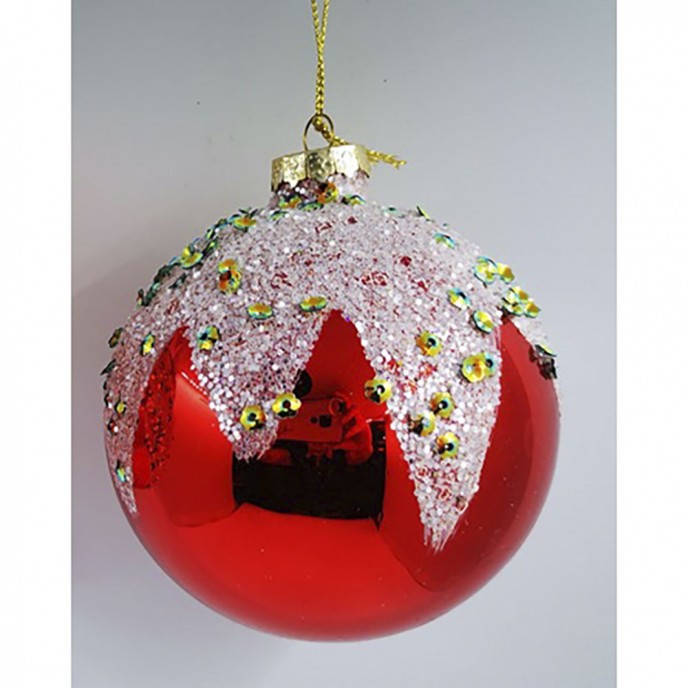  RED GLASS BALL  ORNAMENT CANDY    8CM SET 6 