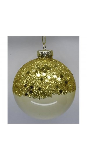  BI-COLOURED GOLD GLITTER GLASS BALL ORNAMENT   8CM SET 6